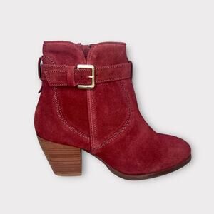Diba Burgundy Red Buckle Leather Ankle Booties Size 8.5